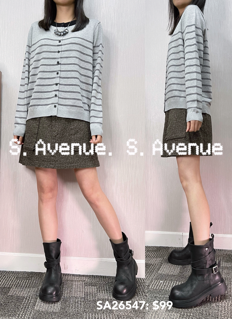 SA26547: 長袖V撞色領邊間條有鈕外套