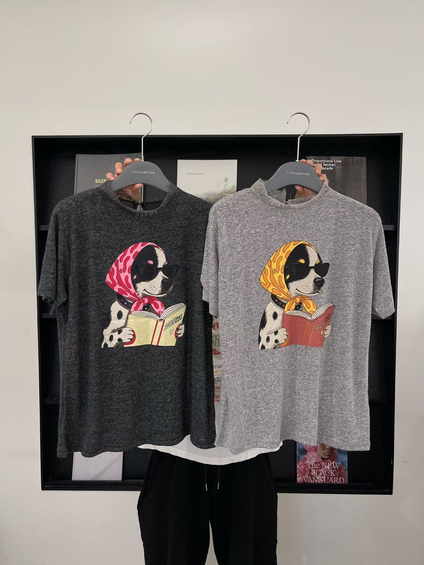 A dog reading book printed tee