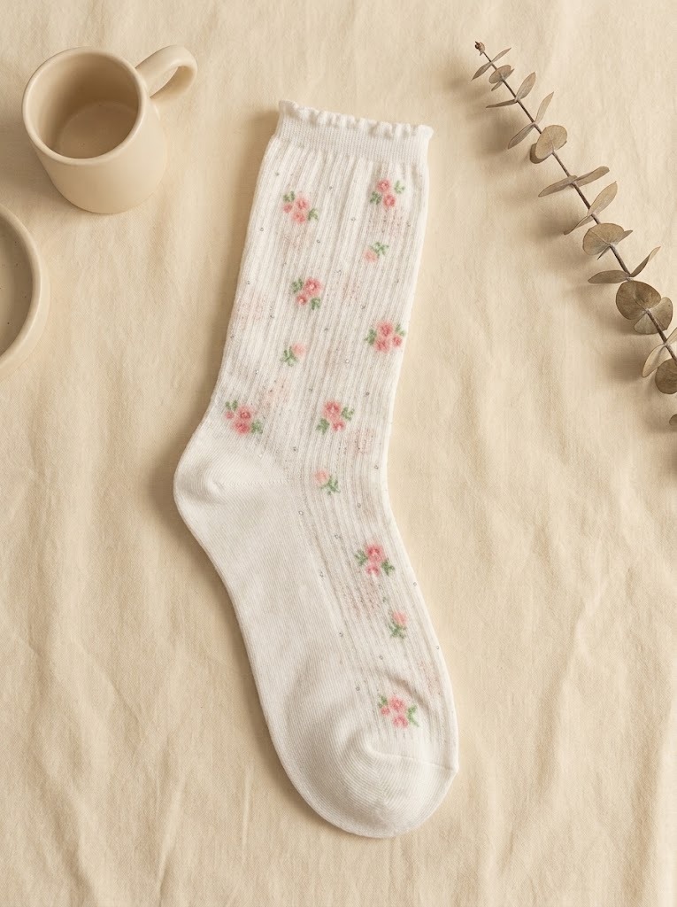 Korean Rose Picot See-Through High Crew Socks
