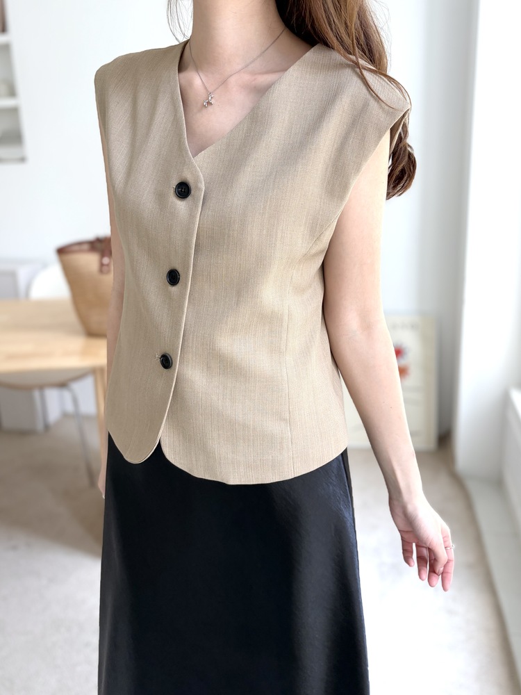Signature Linen Blend Vest (Camel)