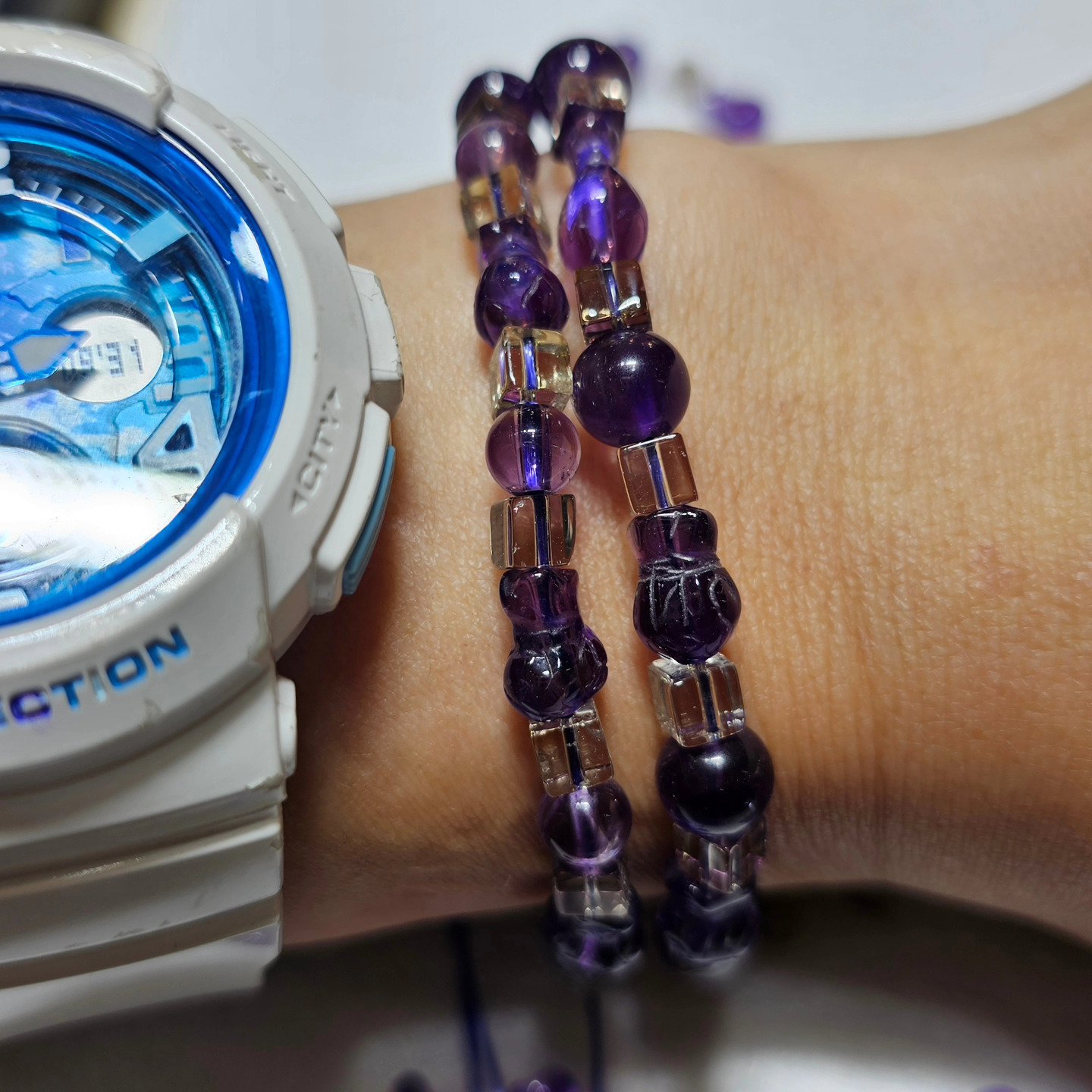 紫水晶錢包茶水晶方粒手鏈