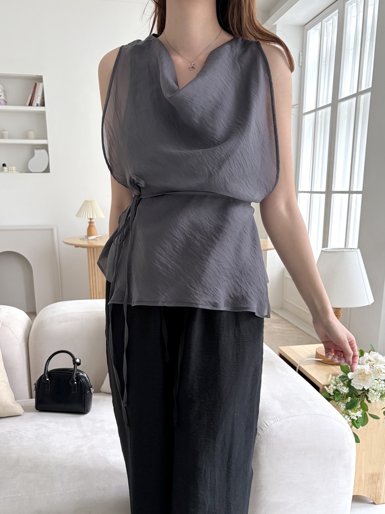 Draped Airy Blouse (Charcoal)