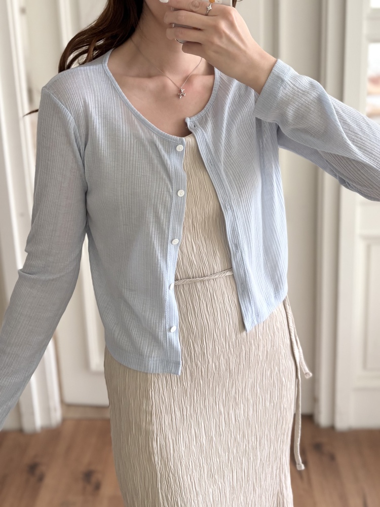 Airy Pastel Cropped Cardigan (Blue)