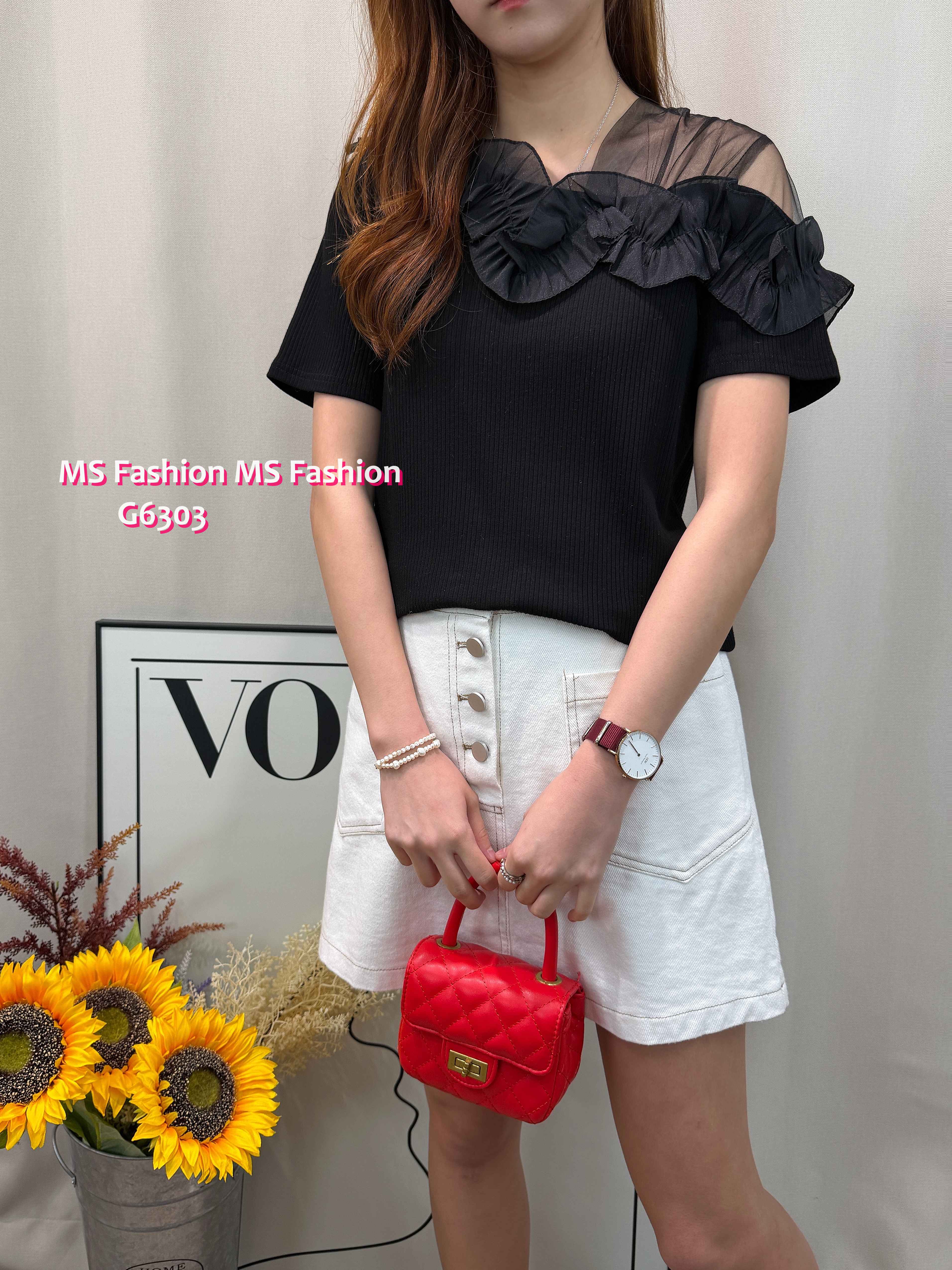 G6303 ruffle透視紗top