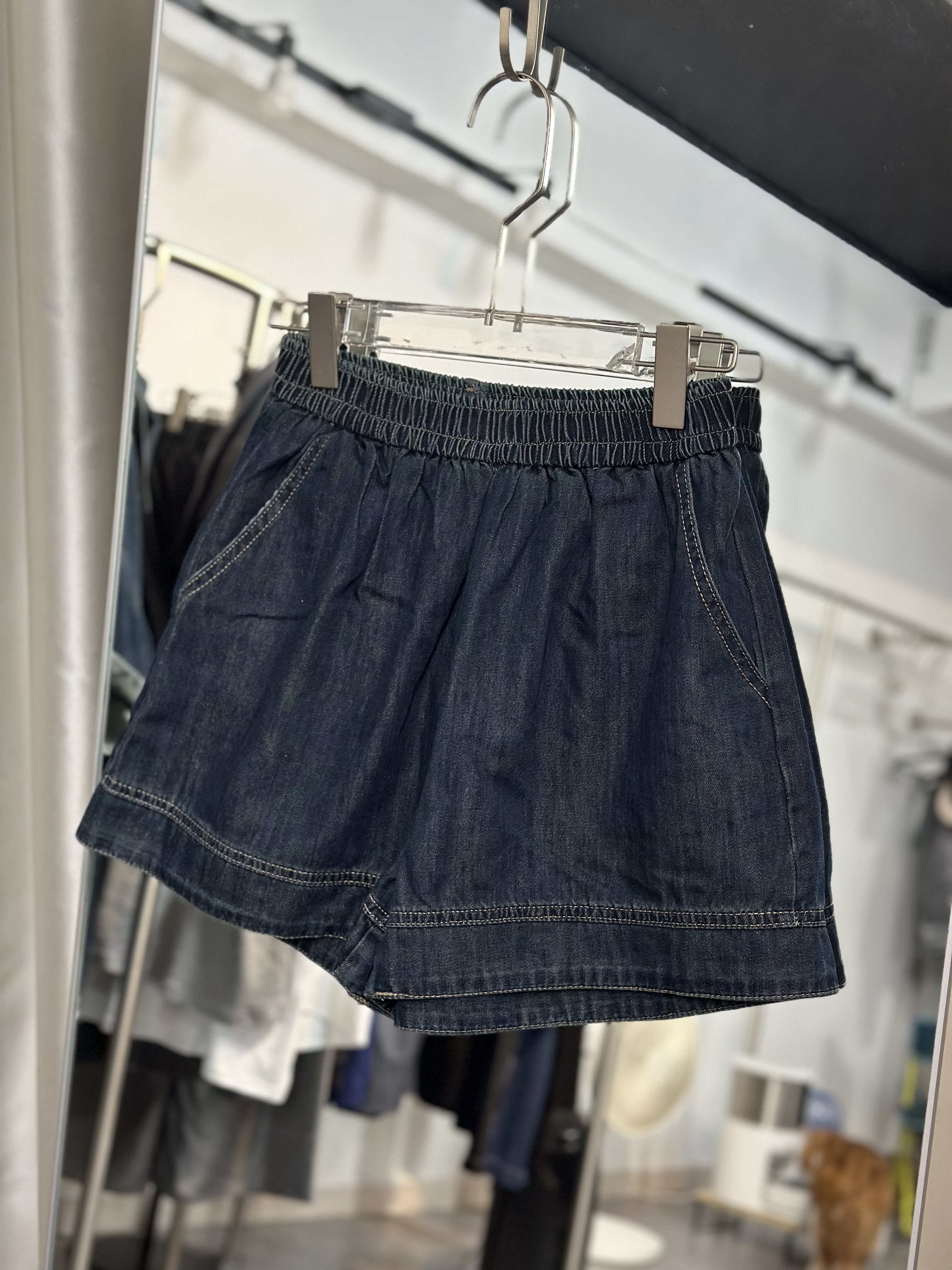 休閒denim襯衫短褲兩件套裝