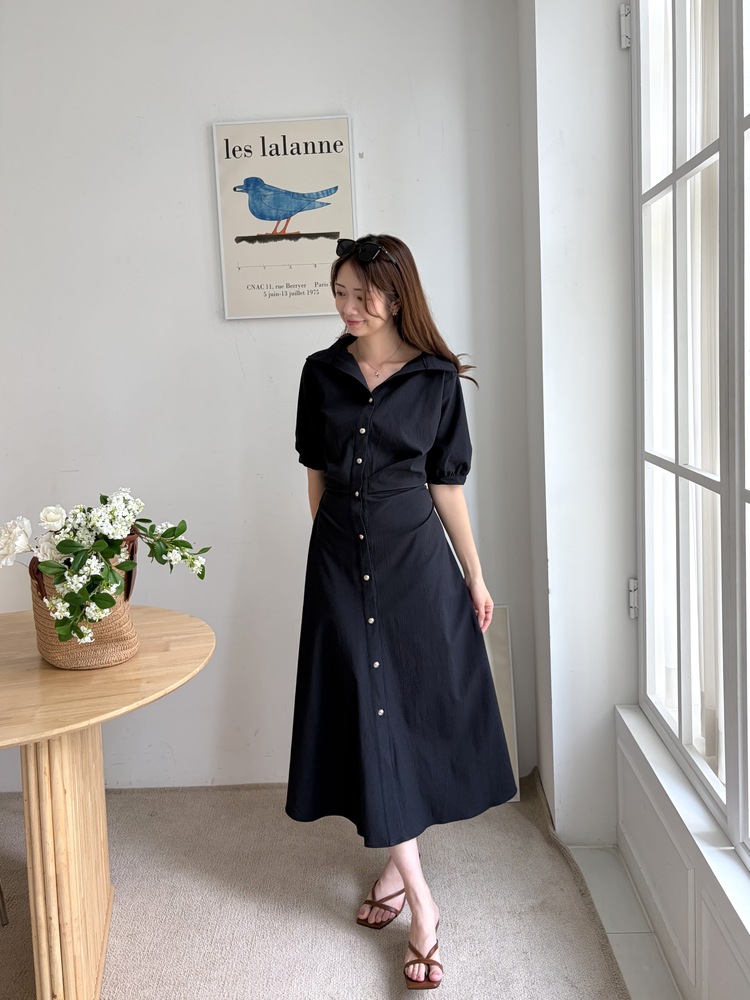 Lena Contoured Waist Dress (Navy)