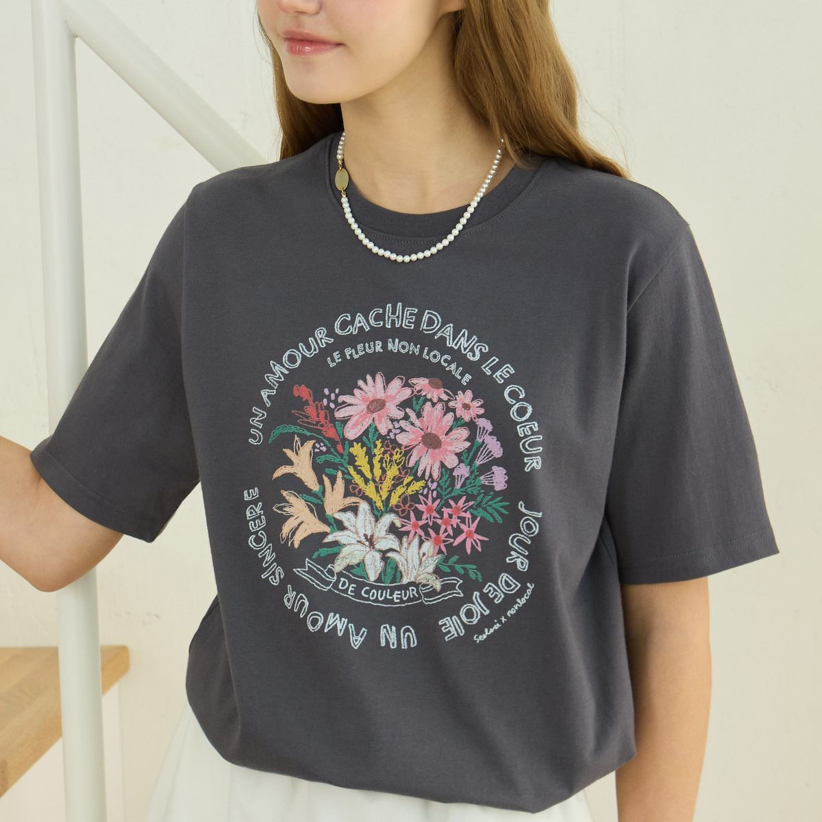 [NONLOCAL x SEOLLZZI] Bouquet Hand-Drawing T-Shirt (2種)