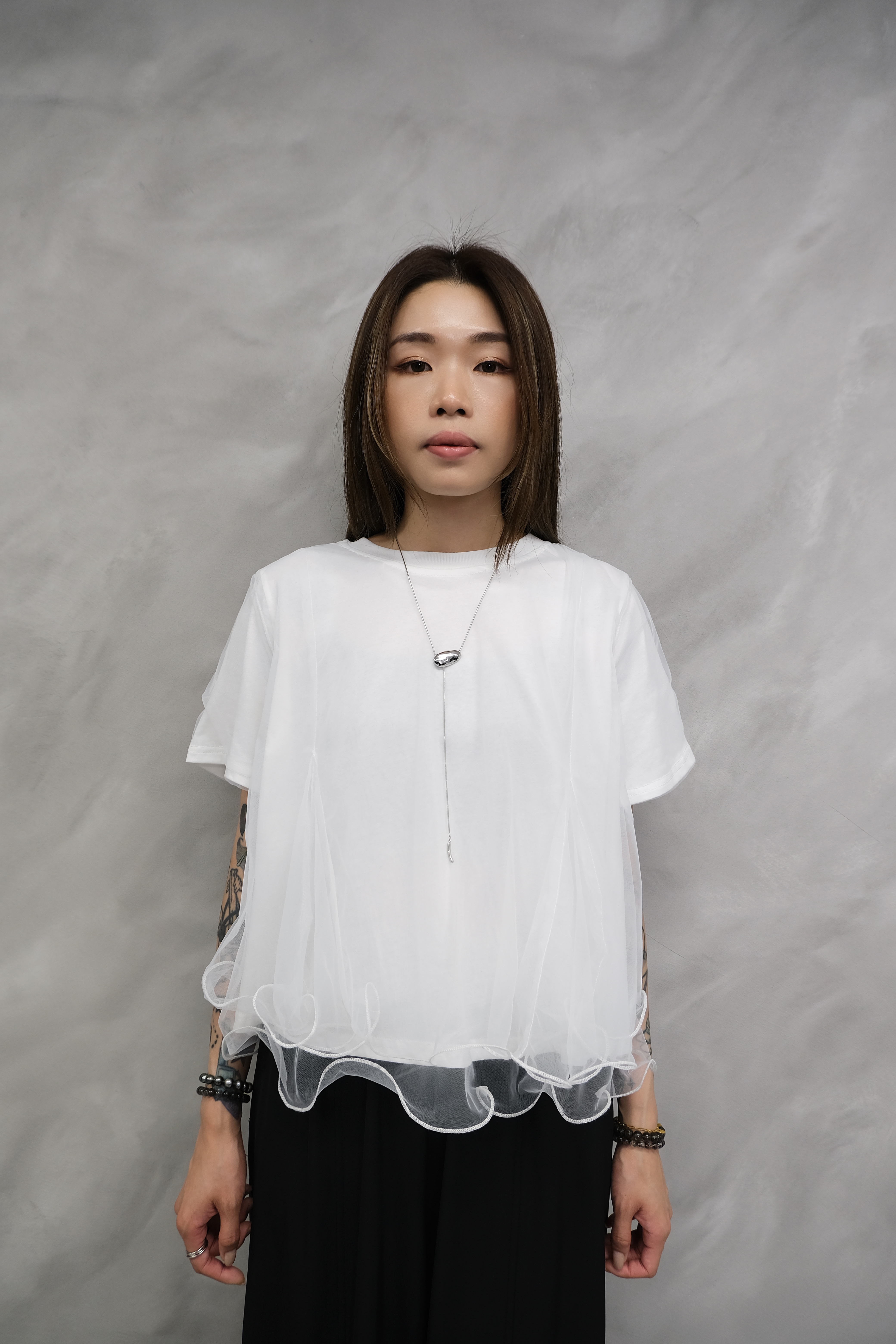 Organza layered ruffle top #top147