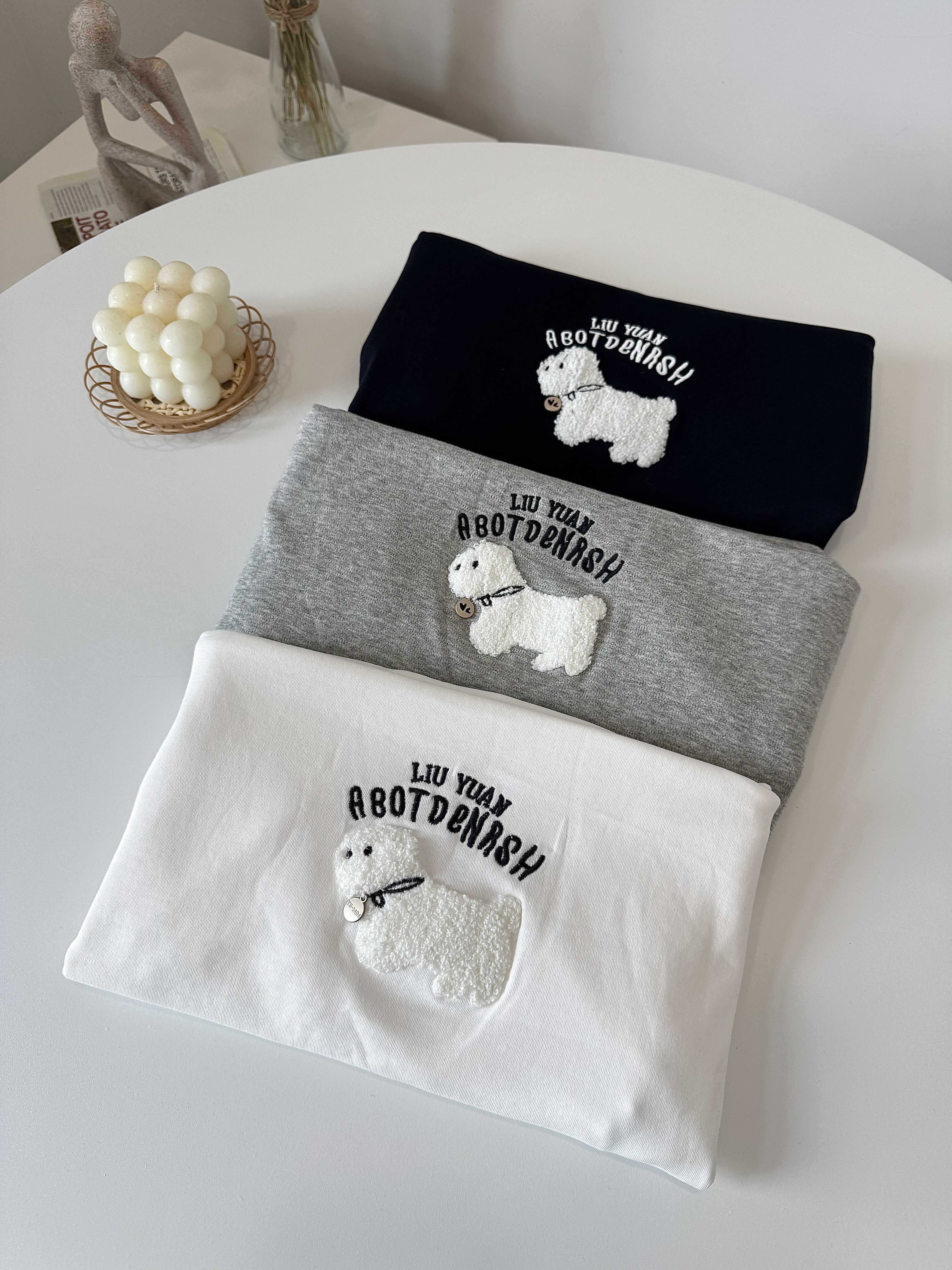 Fluffy Puppy Embroidery Casual Tee 韩系重工毛绒刺绣小奶狗短袖T恤 （ 3 Colours )