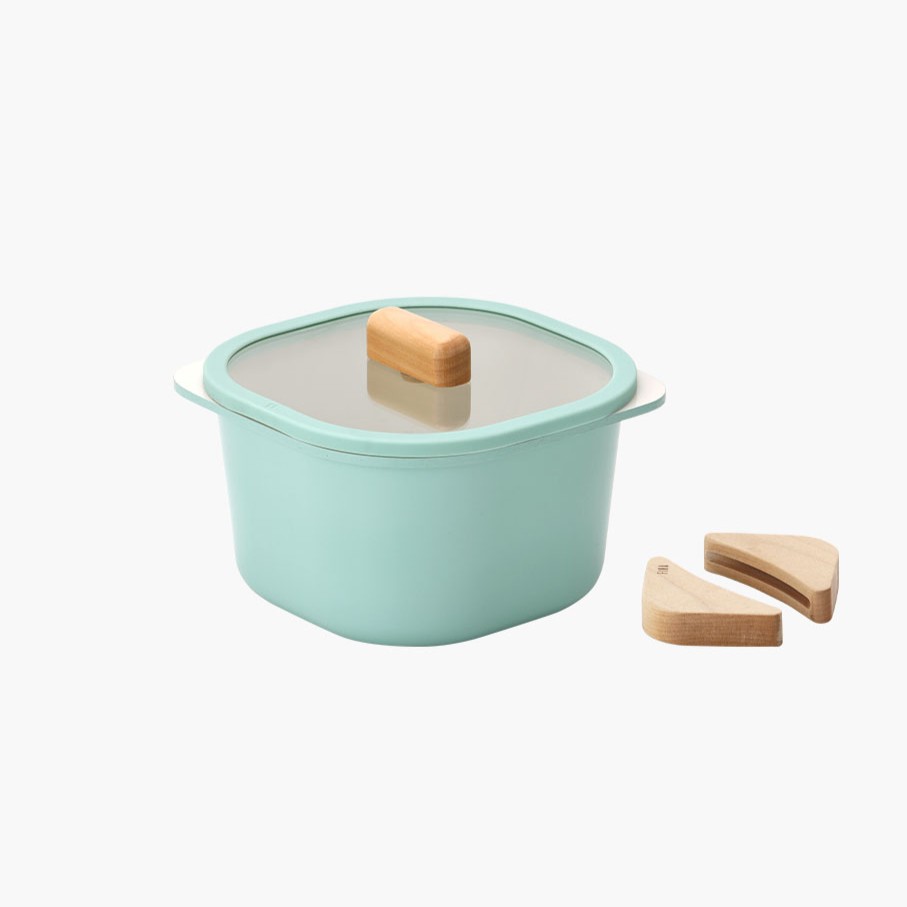 Neoflam - FIKA Objet Comfort 16cm湯鍋 / 20cm燉鍋 / 25cm煎鍋 + 木手柄2件 (薄荷綠色)