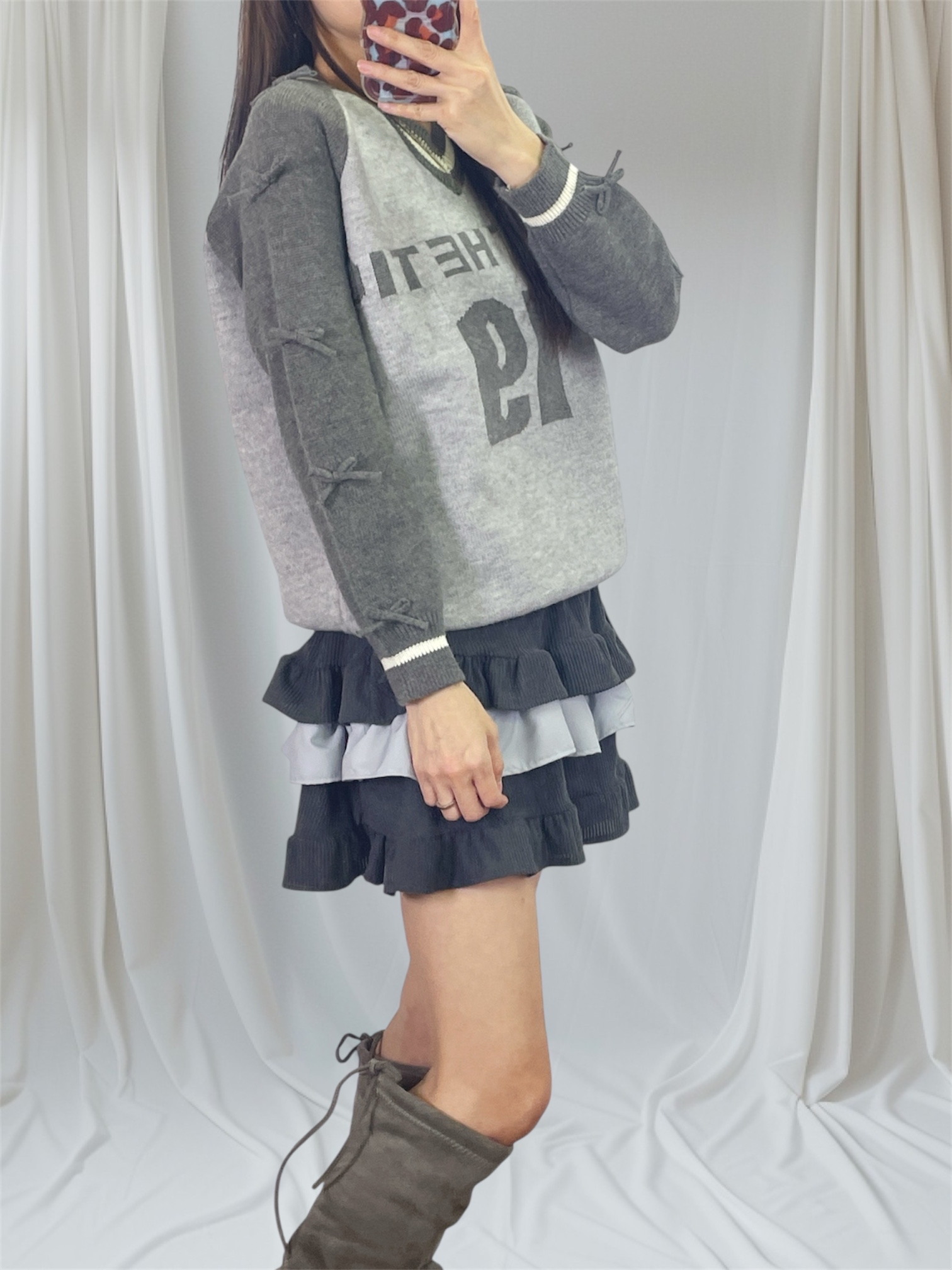 K5538 坑紋拼色蛋糕裙