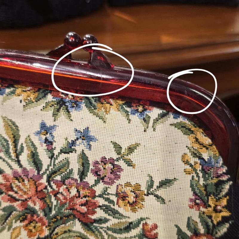 C.a. 1970s Floral Tapestry Clutch with Lucite Frame (MT2508 )