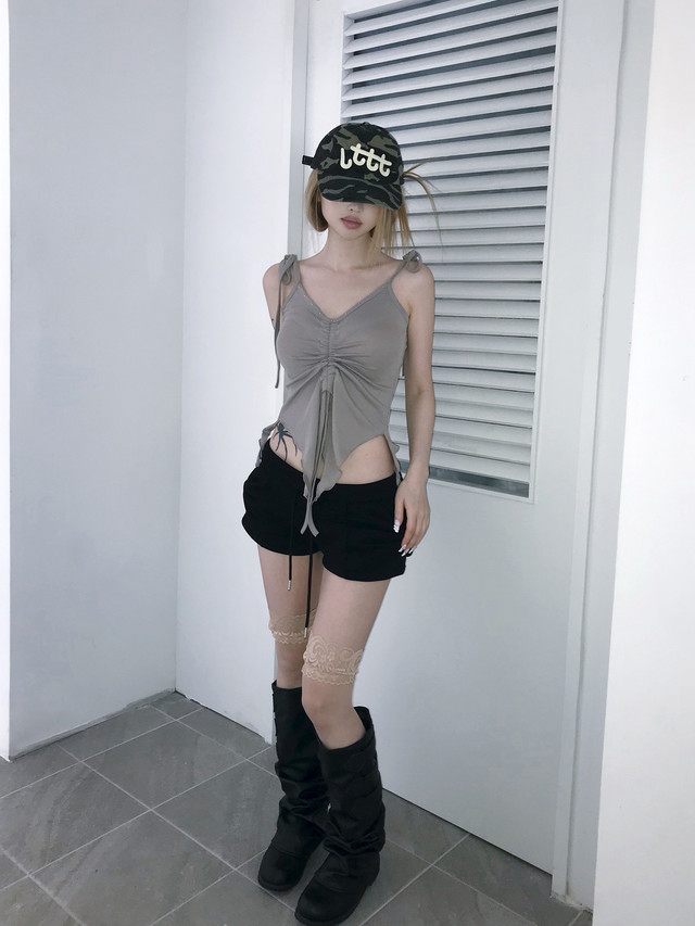 V-Neck Studded Ruched Crop Top