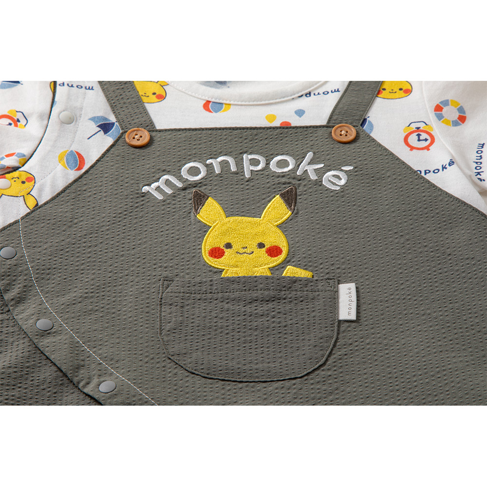 🇯🇵預訂 日本直送🇯🇵Monpoke兩色比卡超刺繡貼花仿吊帶短袖連身服