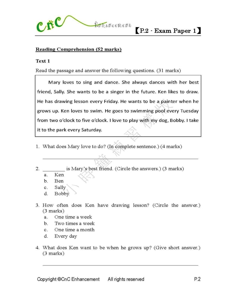 模擬試卷 (二年級)