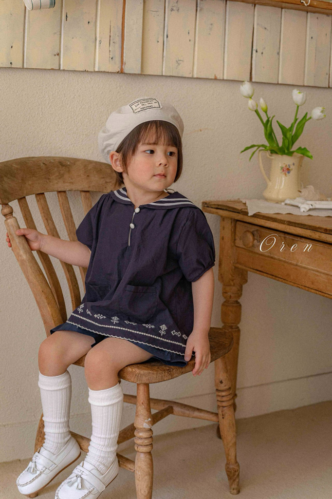 ☀️預訂 韓國直送☀️🇰🇷Oren Marinette兩色海洋風水手領刺繡短袖包屁衣/連身裙/上下套裝