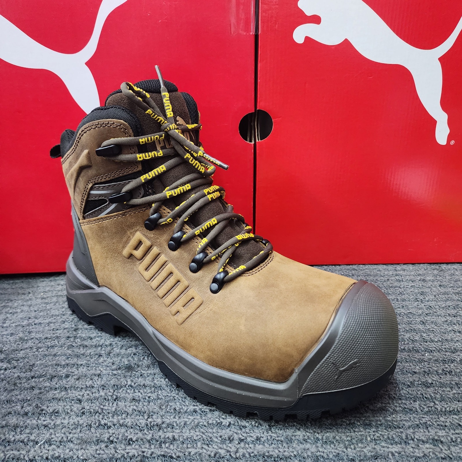 PUMA Safety Shoes 63.271.0 Mid Cut Iron Heavy Duty TPU Rubber Sole Brown 632710 for Oil and Gas