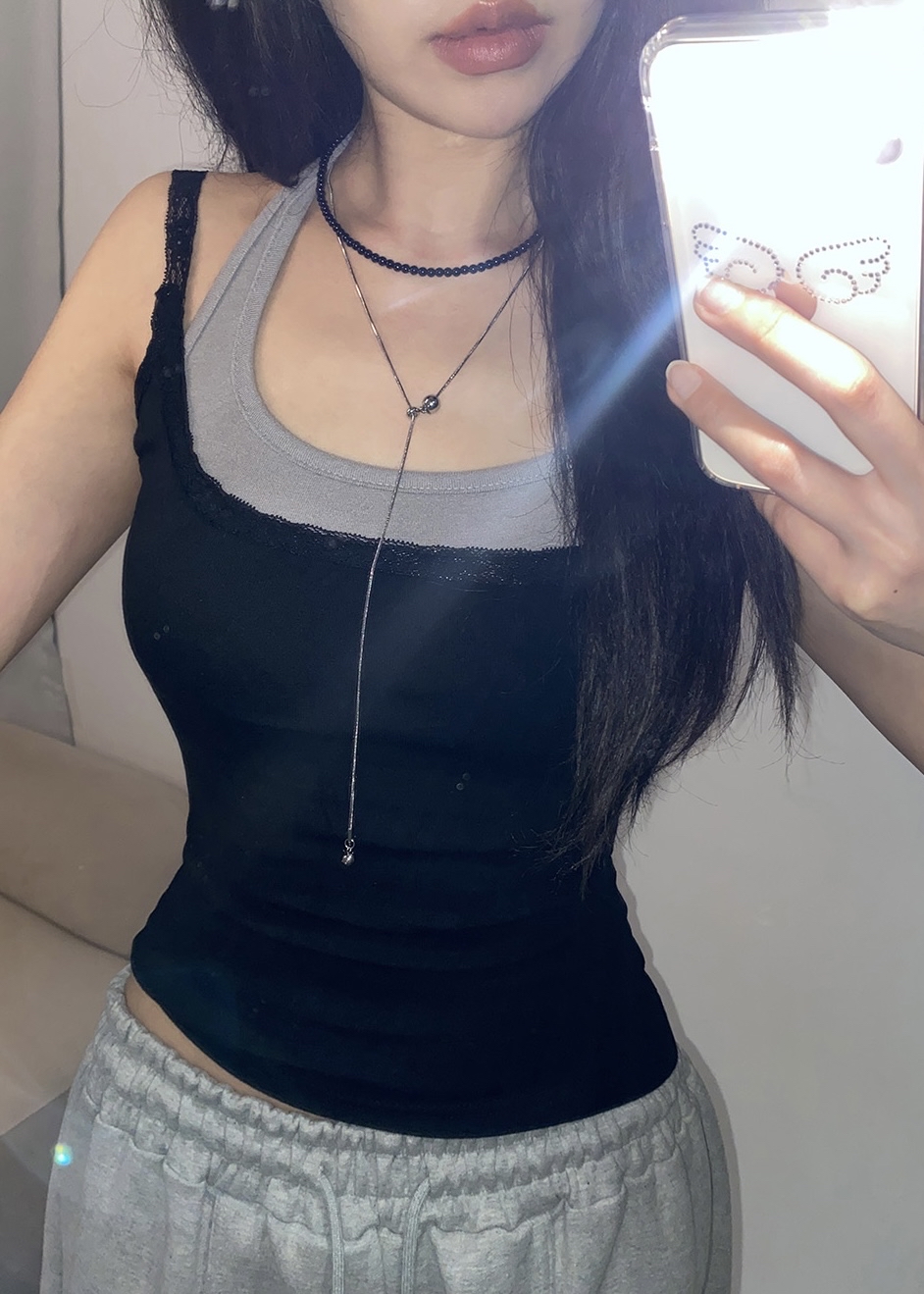 Lace-Trim Halter Layered Tank Top