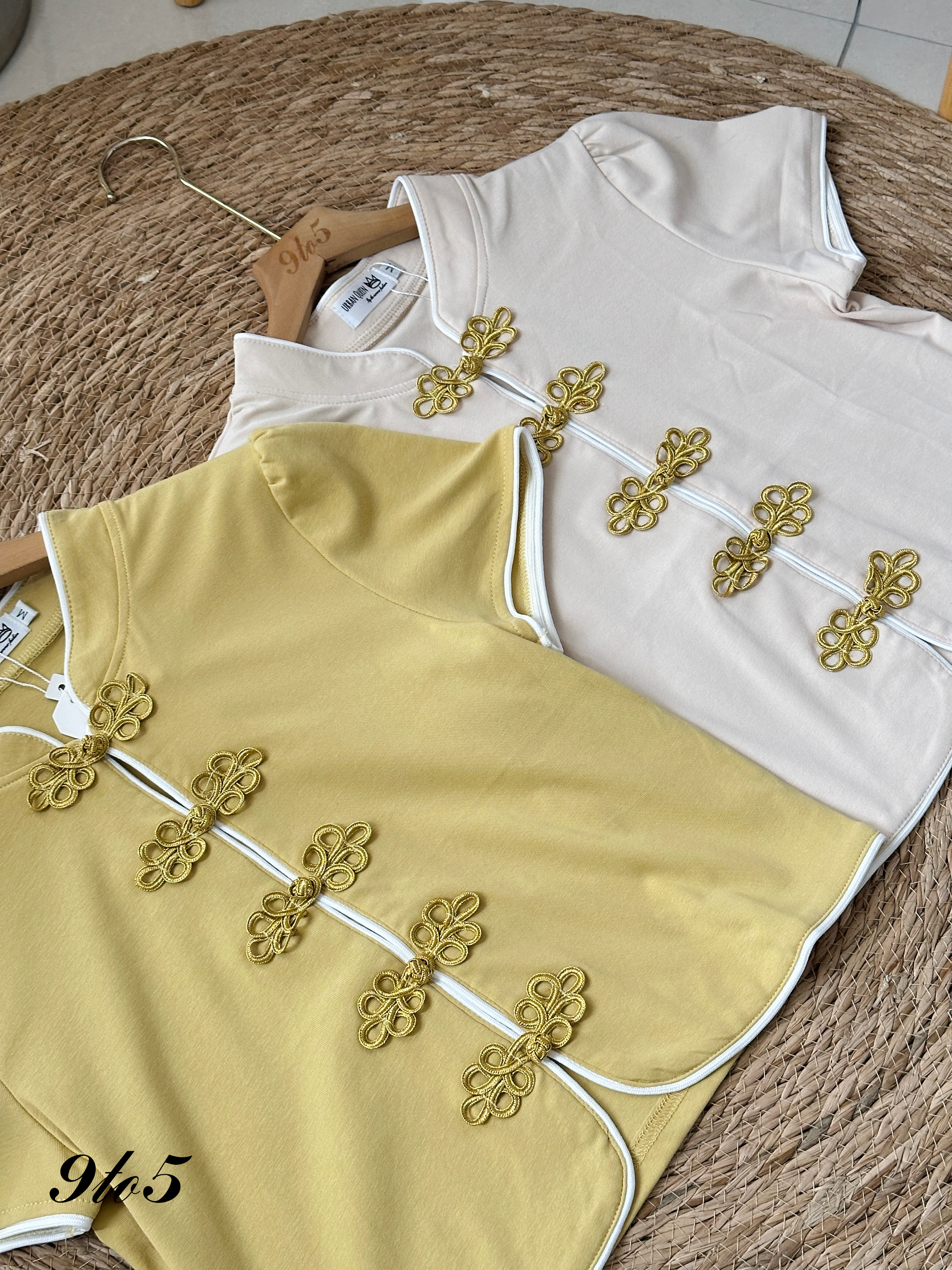 T3914 Puff Sleeve Cheongsam Top - 4 Colors