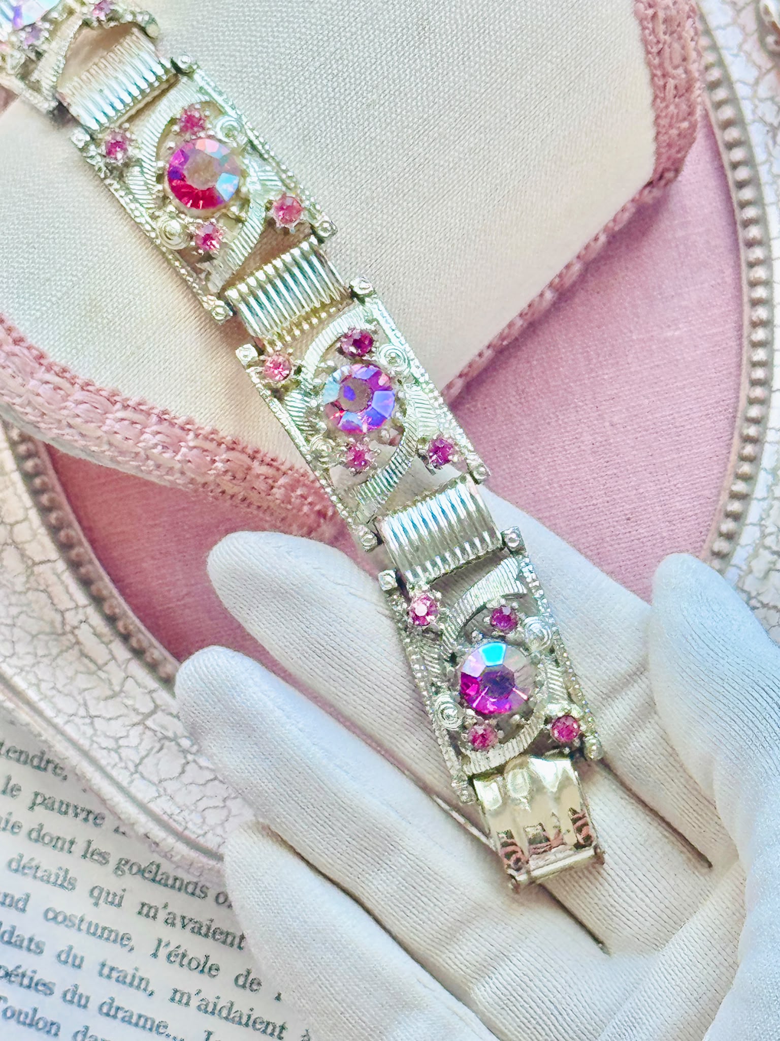 C.a. 1950s Elegant Pink Rhinestone Bracelet - 6.5" (MT2589-26)