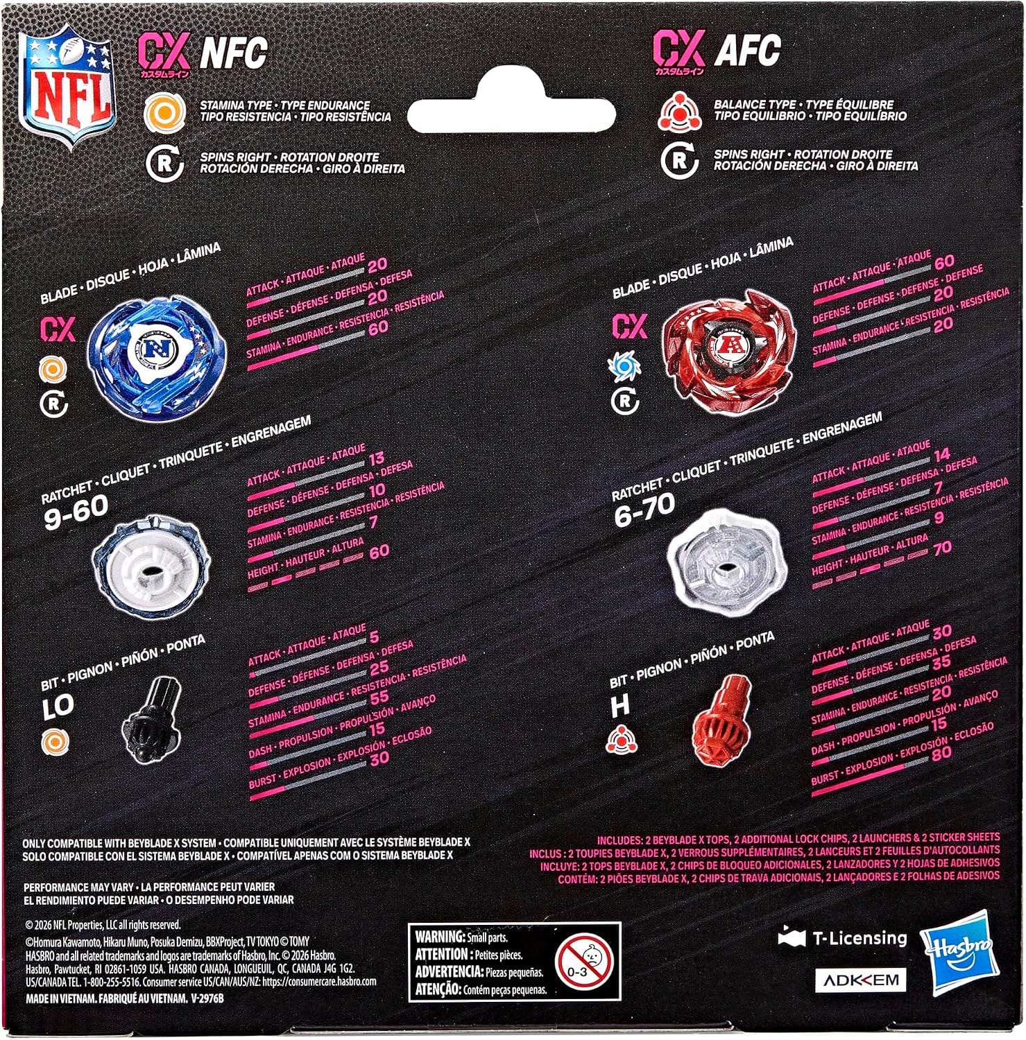 Pre Order 預訂 - ( 美版限定 ) 爆旋陀螺X BEYBLADE X NFL AFC & NFC 美式足球聯乘版: 9-60 6-70 LO軸 H軸 異色 勇氣  孤光 魔導至尊 - 包紋章貼紙 