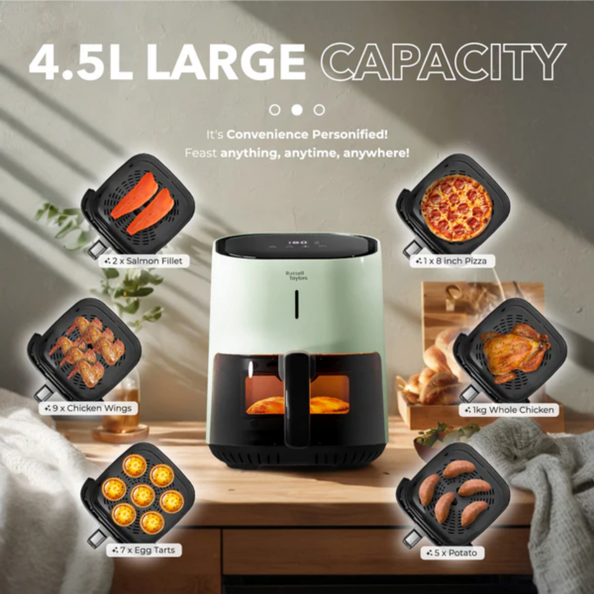 Russell Taylors 4.5L 3D Visionary Digital Air Fryer Green (Z4)