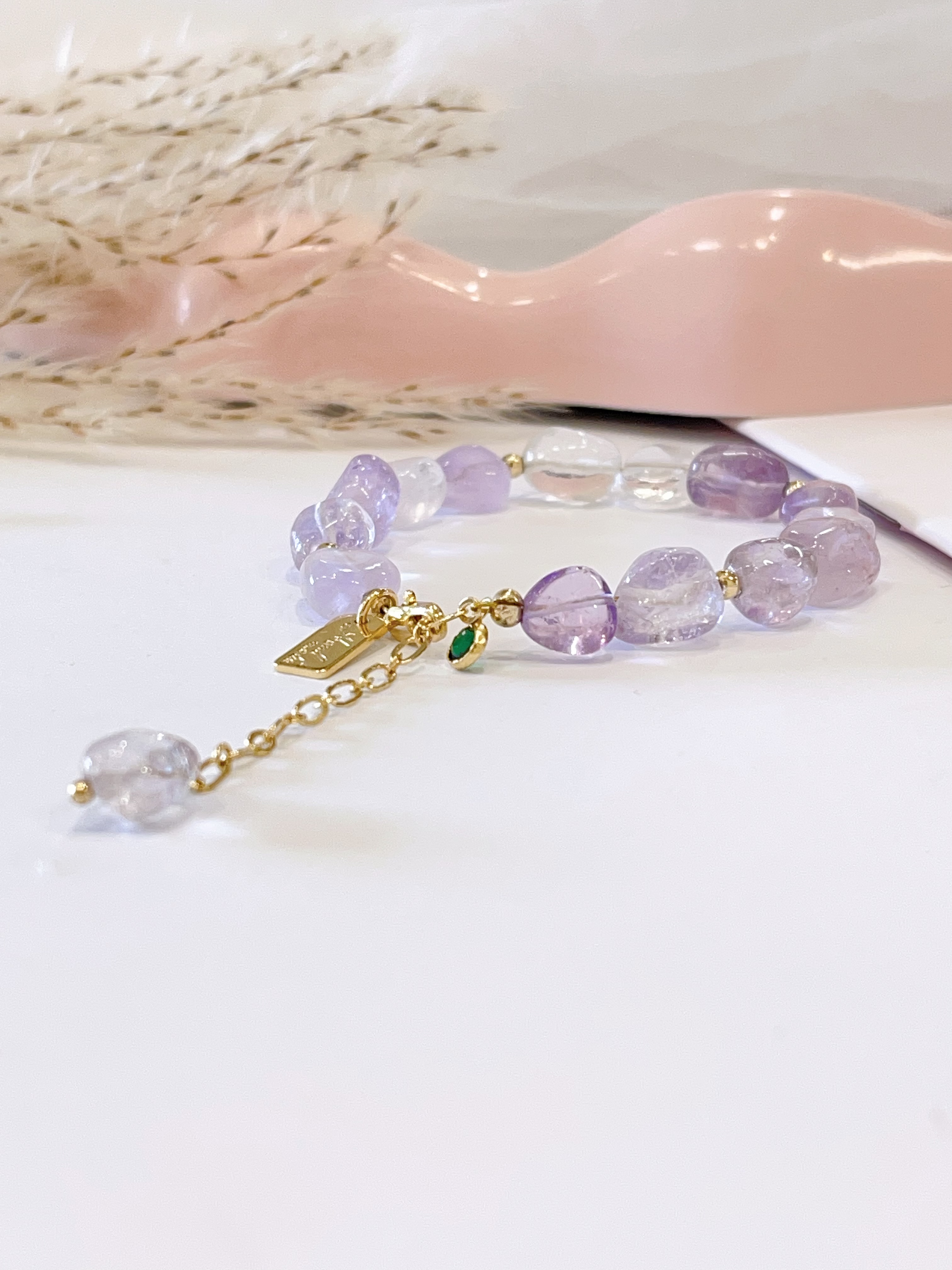 💜 薰衣草紫水晶碎石 × 白水晶碎石手串 Lavender Amethyst Chips & Clear Quartz Chips