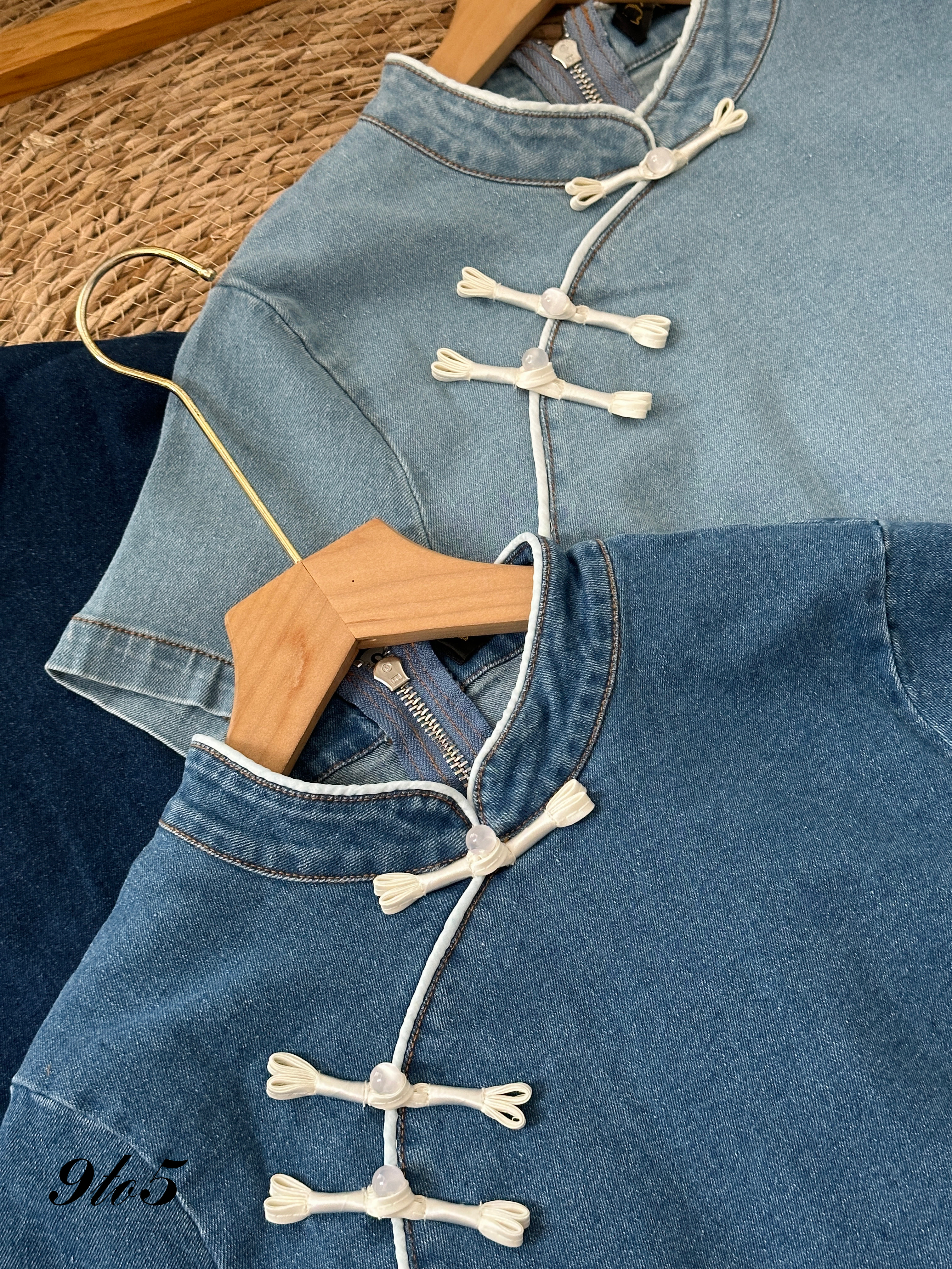 T3921 Denim Cheongsam Crop Top - 3 Colors