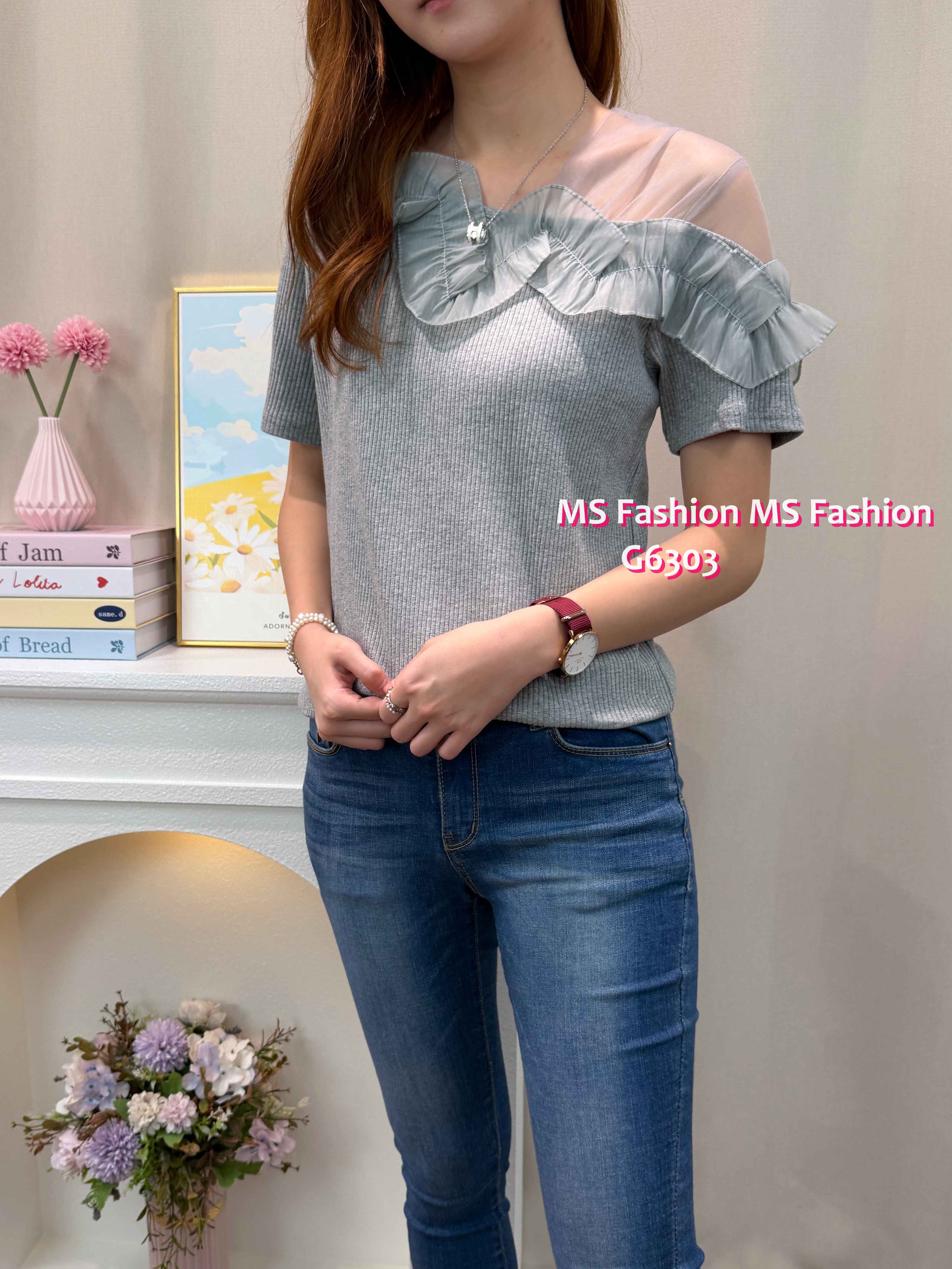 G6303 ruffle透視紗top