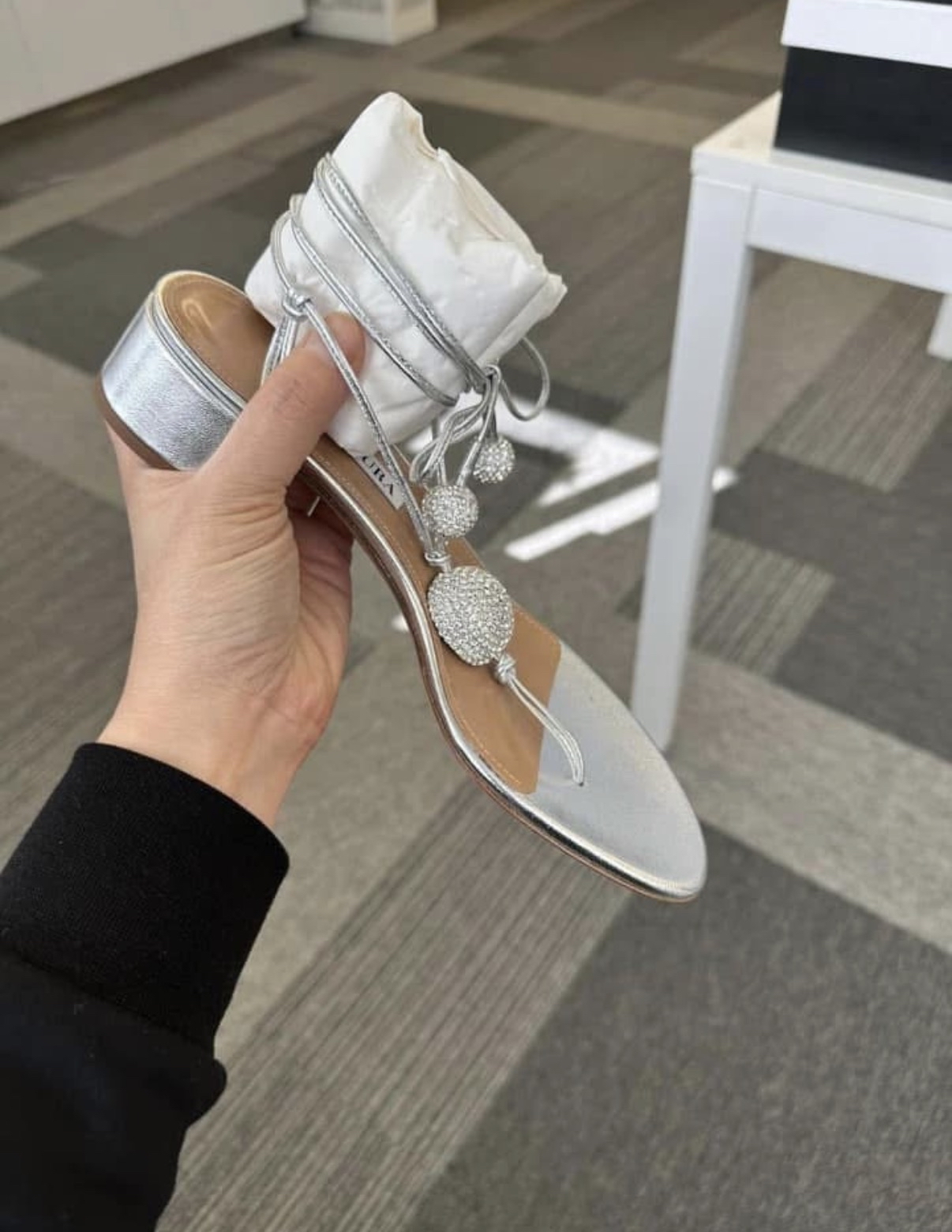 Aquazzura 銀色水晶涼鞋 37