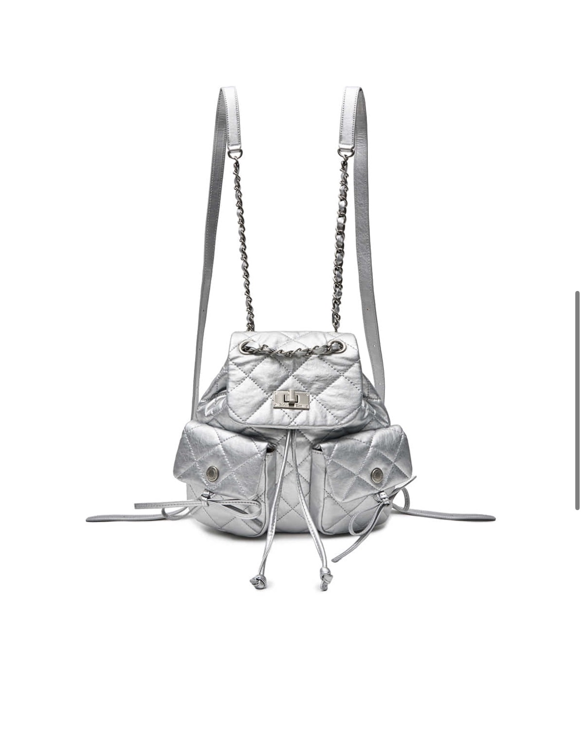 MATIN KIM 特價場 DOUBLE POCKET QUILTING MINI BACKPACK IN SILVER