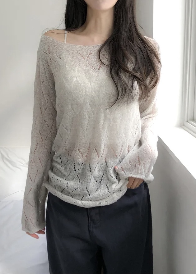 Boat Neck Sheer Knit Top