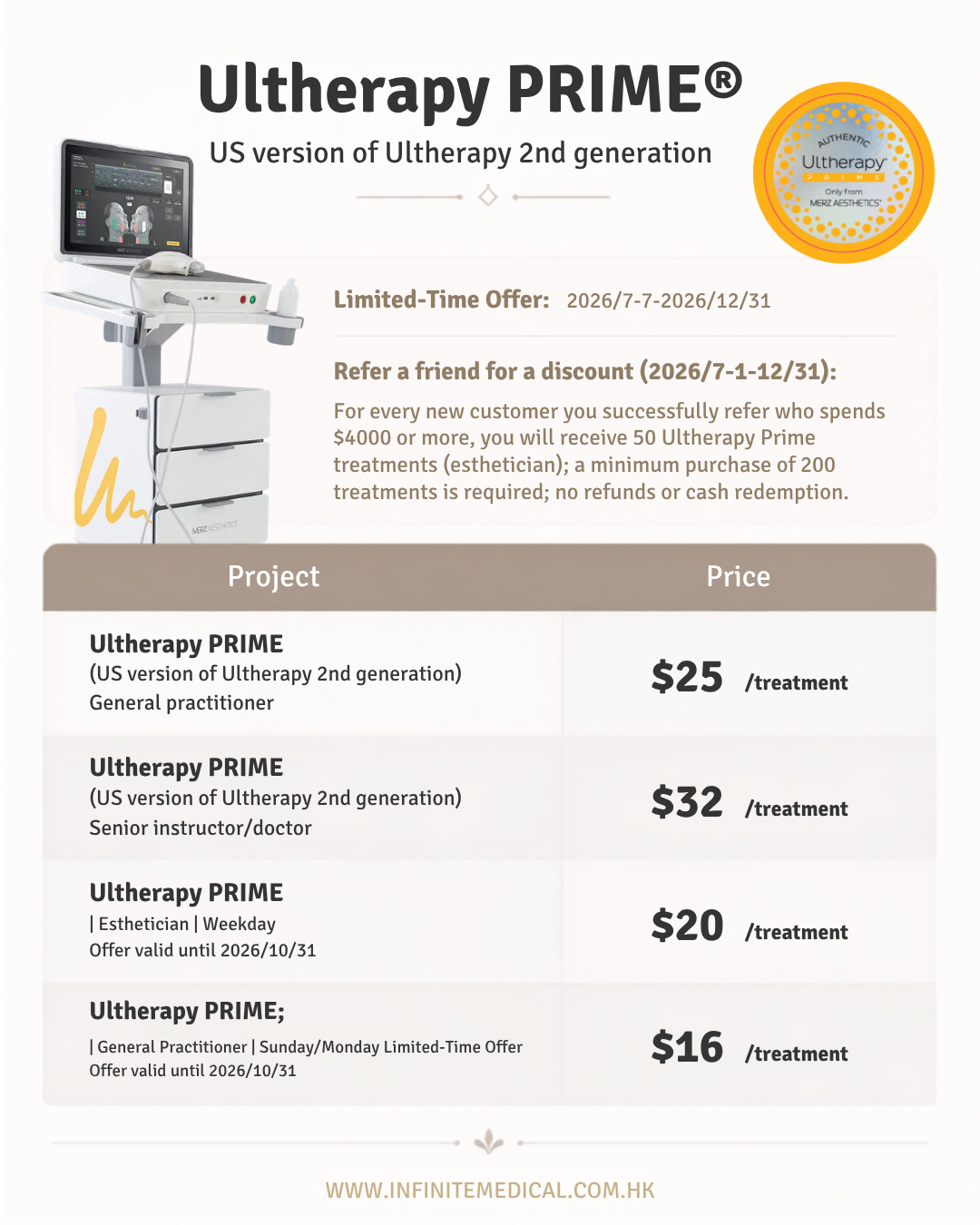 【Infinite Medical】Ultherapy PRIME®美版超聲刀二代醫生｜塑造V面輪廓 ｜多位kol指定醫生｜超過9成回頭率