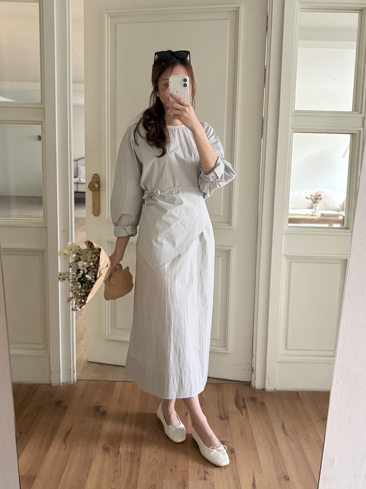 Wrap-Accent Dress (Misty Blue)