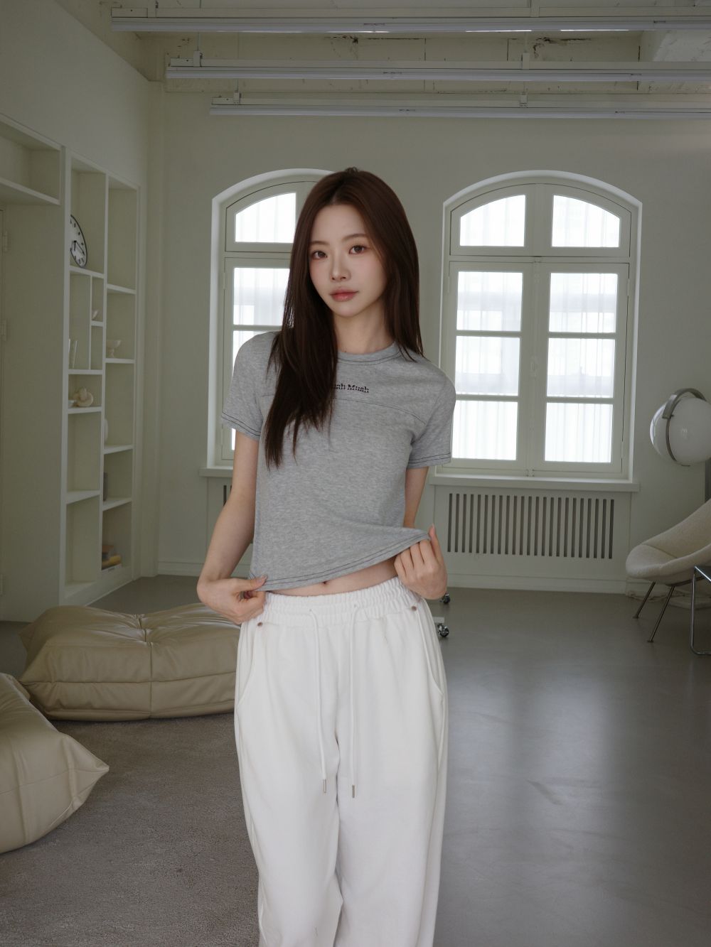 <預訂>🇰🇷MuahMuah Crop Point Pintuck Half T-shirt