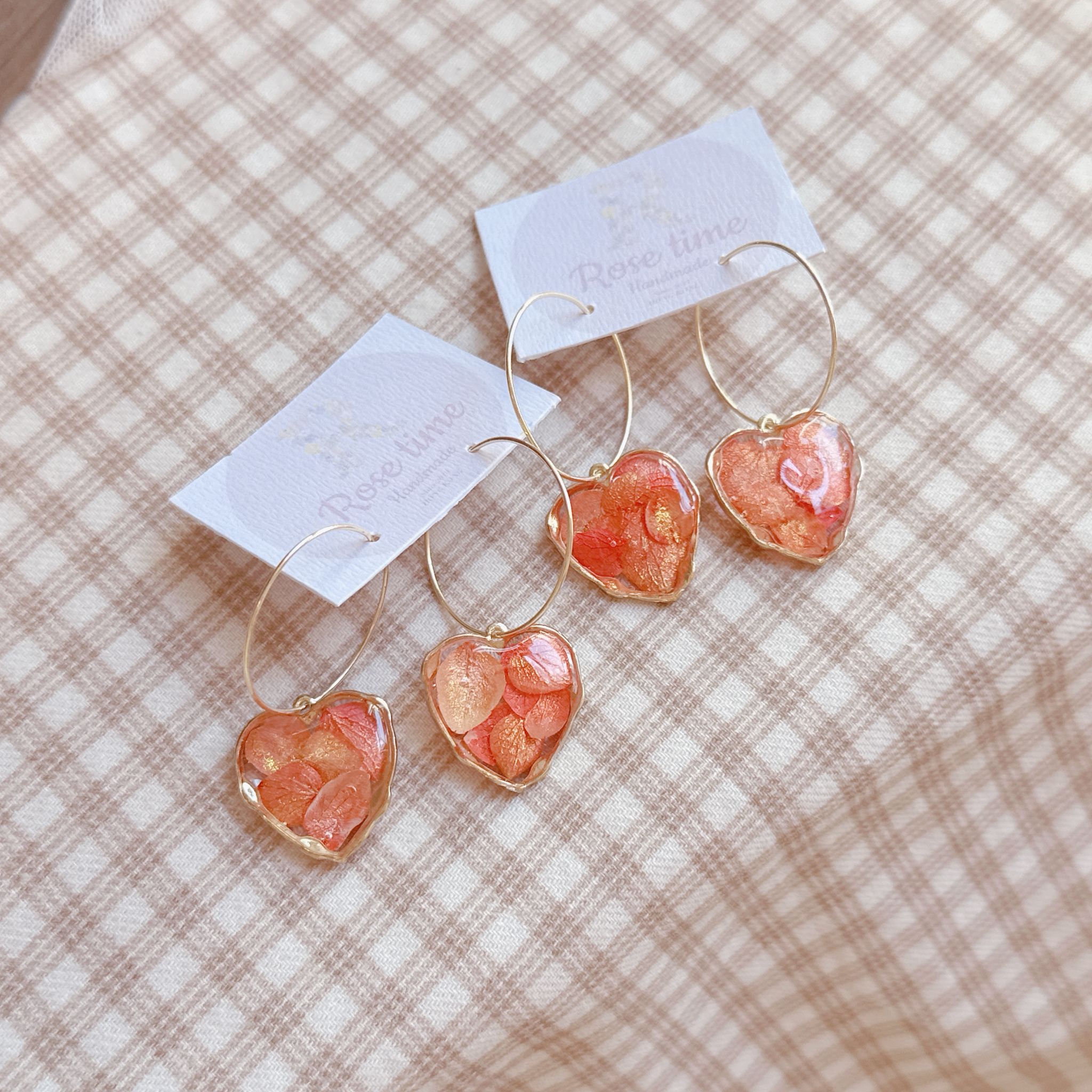 金花紅花 日本小葉綉球花瓣耳環