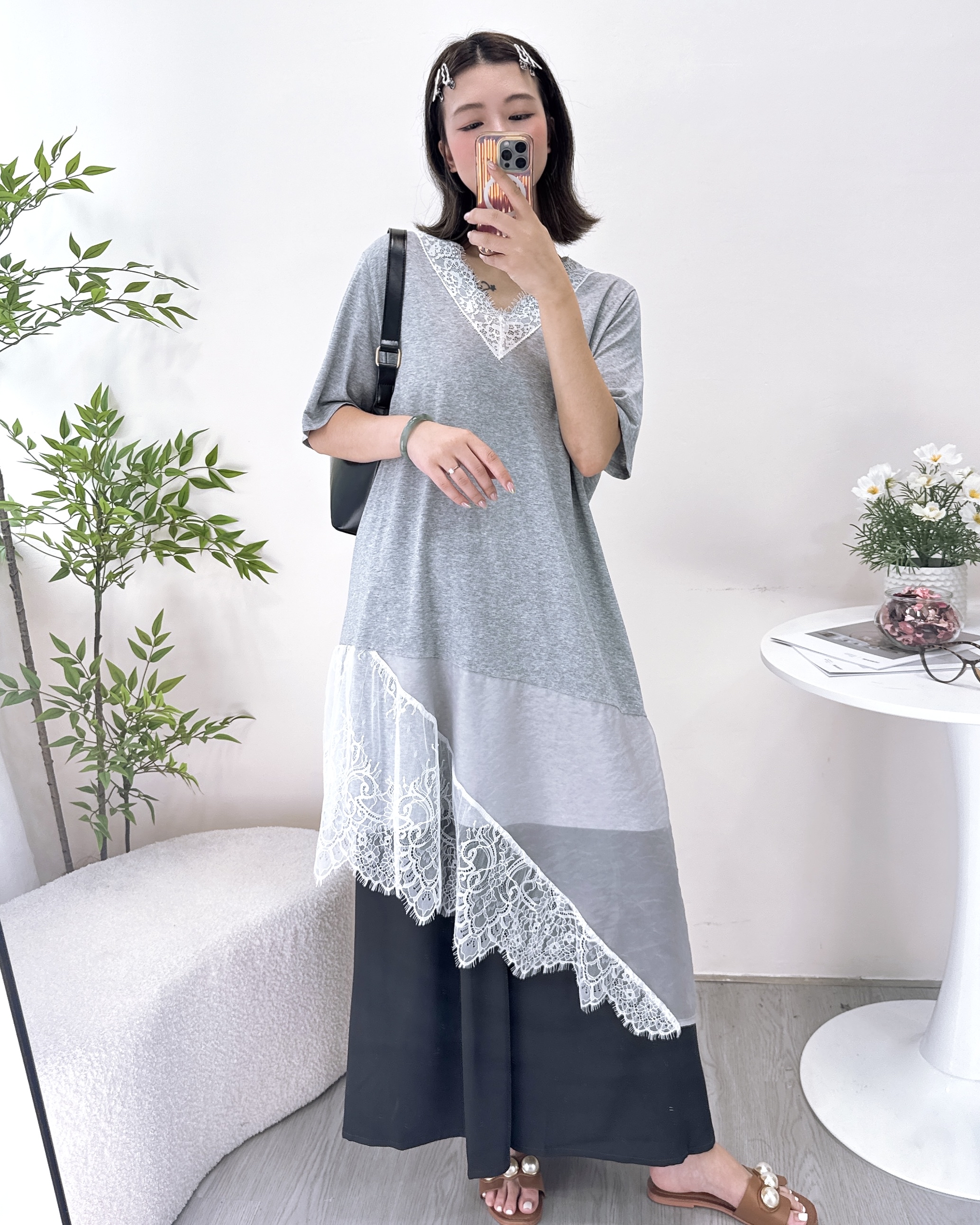 絕美拼網紗通花長上上衣/Ops 2色