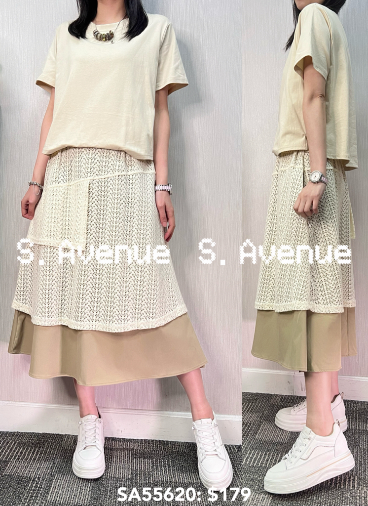 SA55620: 短袖下拼勾花lace öp 