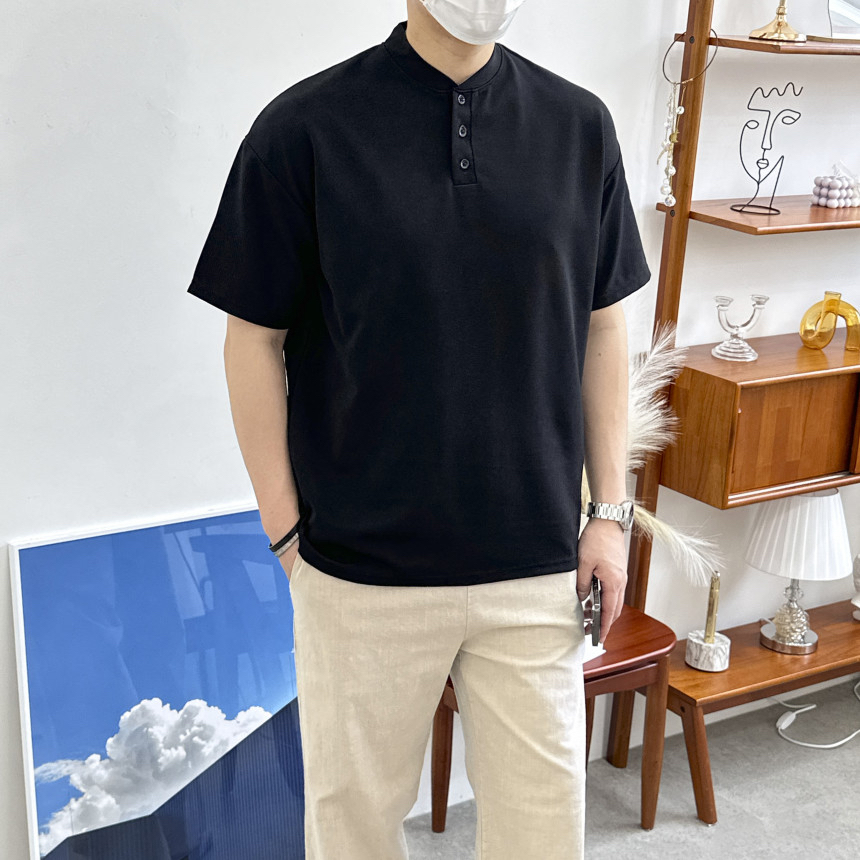 BEST | 🇰🇷亨利領3鈕扣Tee 