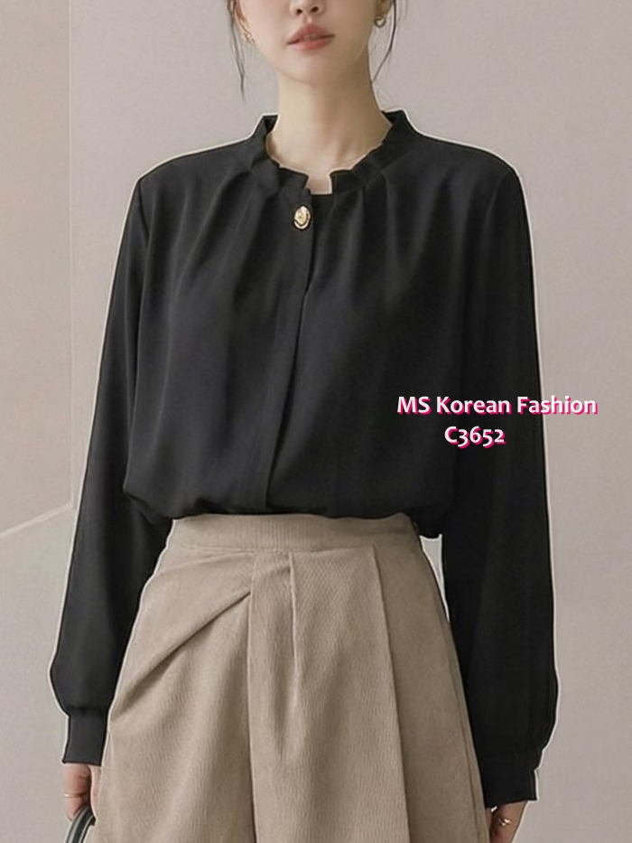 C3652 韓國🇰🇷靚料ruffle V領top