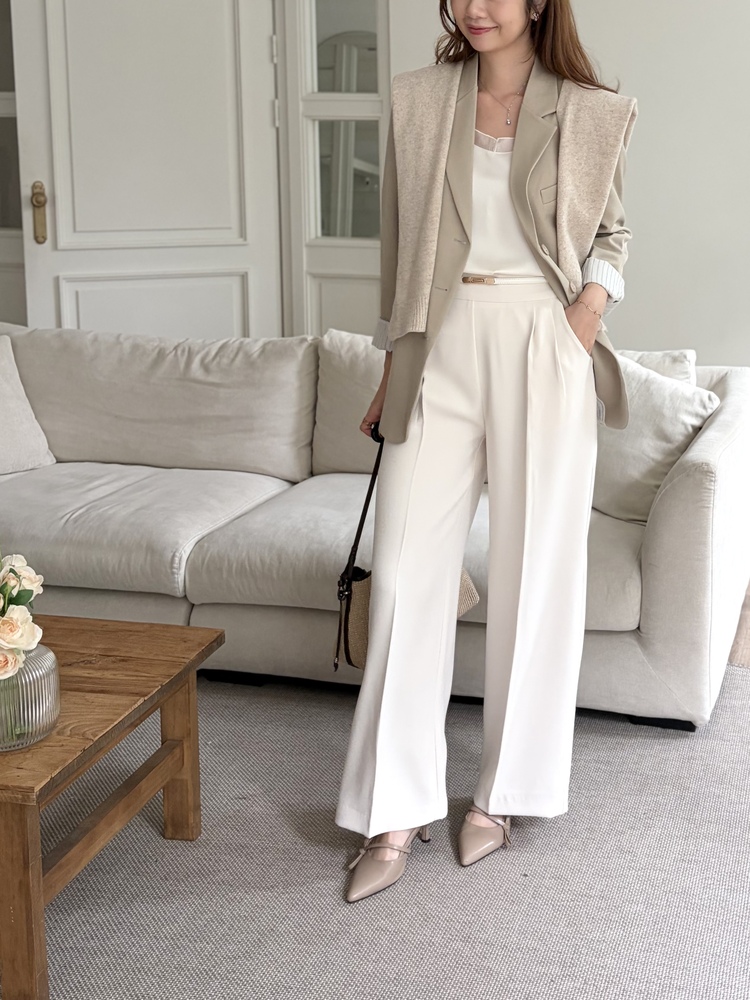 Margot Blazer with Striped Cuffs (Beige)