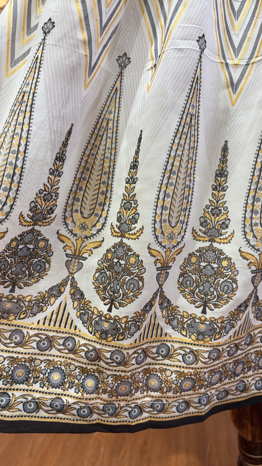 2617 Light Gery Traditional Golden Flared Style Pants