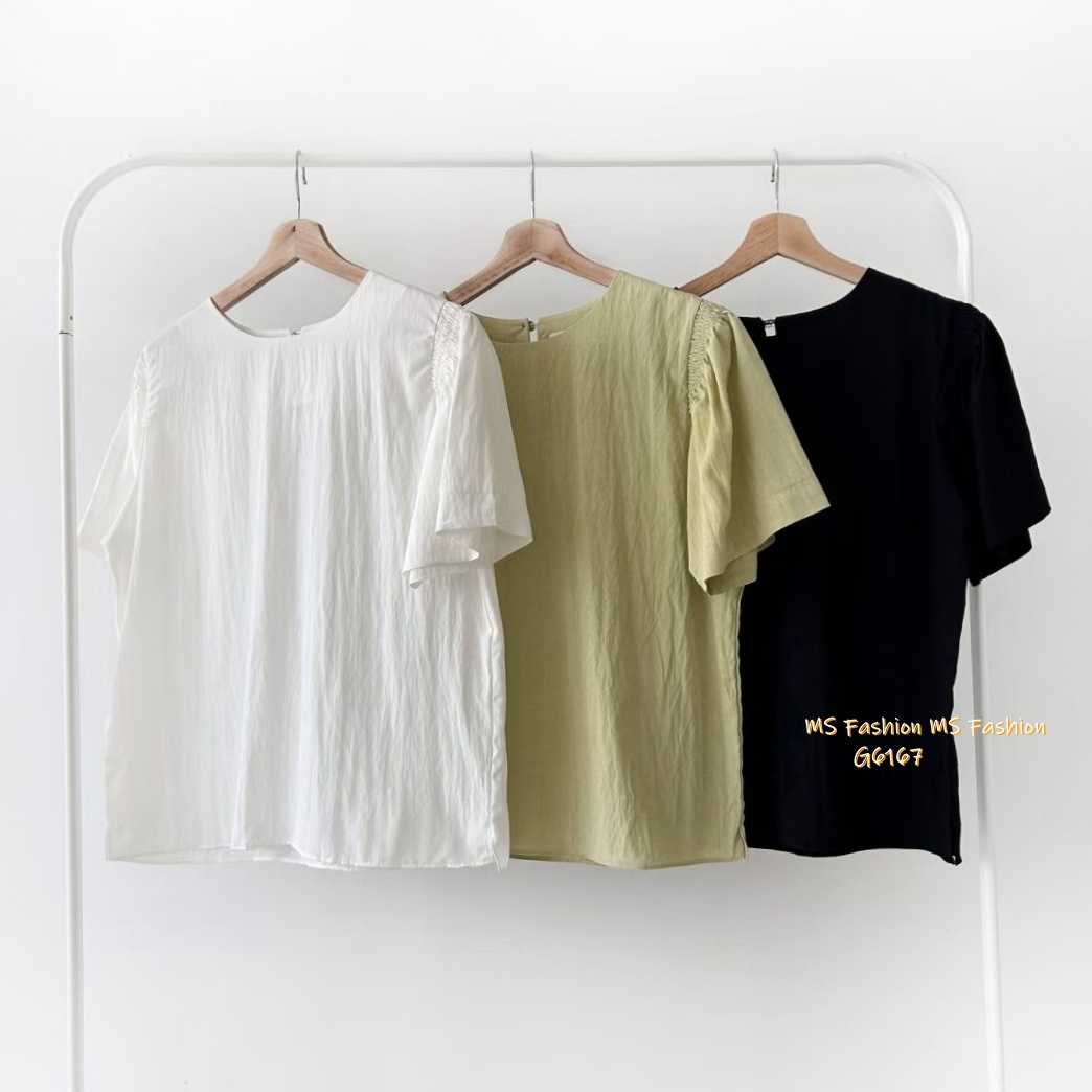 G6167 韓國🇰🇷淨色肩皺摺top