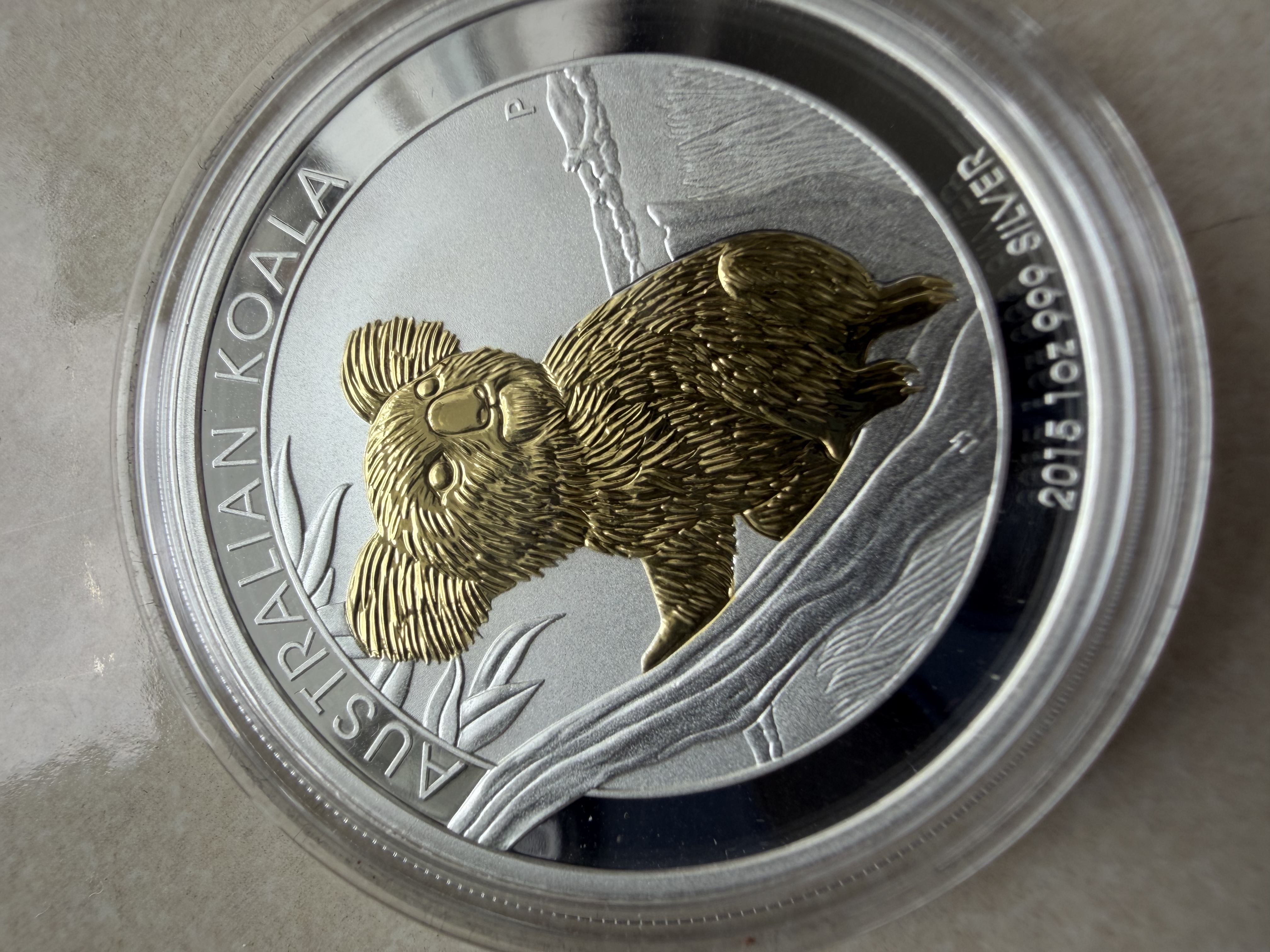 PERTH MINT 2015 1oz 🇦🇺 Aus Koala Gold Gilded Silver 999 - Limited 5000pcs 31.135g Silver Bar
