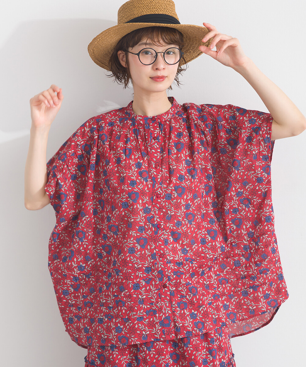 LP - 印度棉復古花卉襯衫 (紅色)