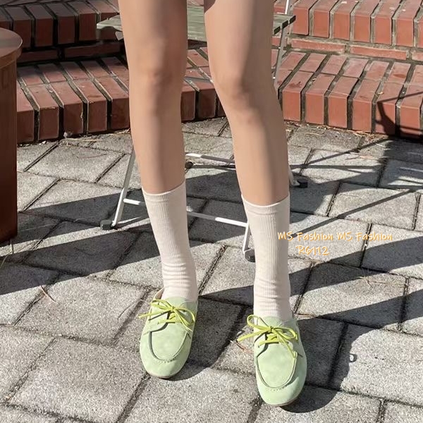 R6112 韓國🇰🇷真皮糖果色loafer後拖