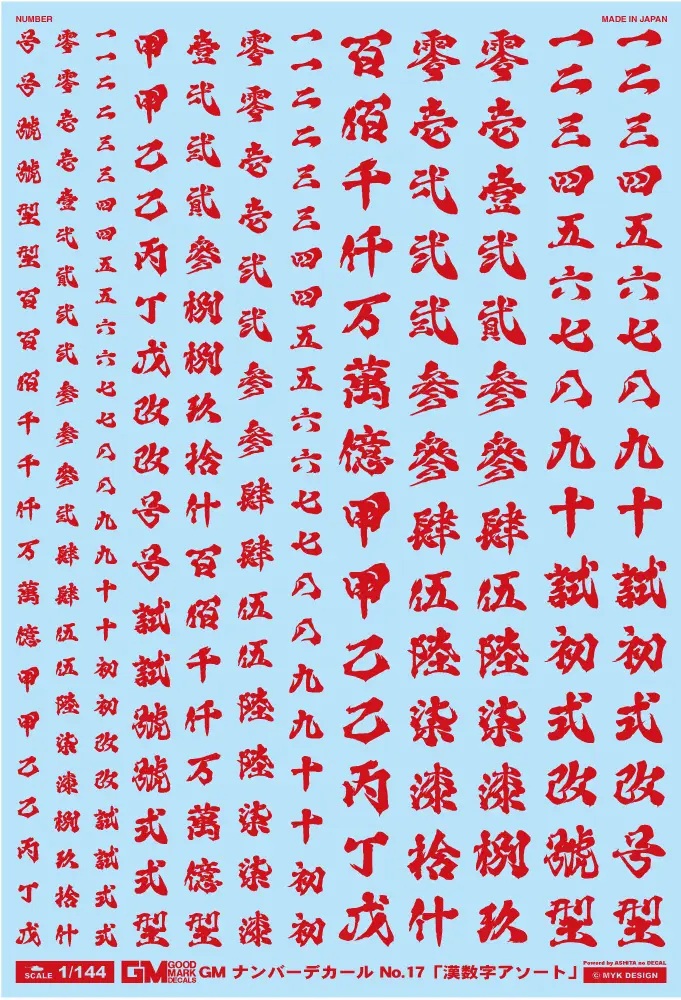 1/144 GM Number Decal No.17 Chinese Numerals Assortment (Red)