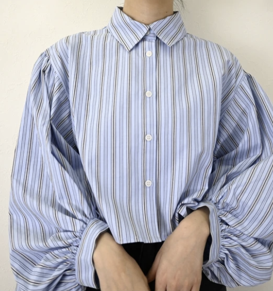 多比條紋蓬袖襯衫 - 2026 流行穿搭  長䄂襯衫 春夏時尚穿搭 柔軟舒適 日常穿搭 易於配搭 日本直送   #JP-I-260030