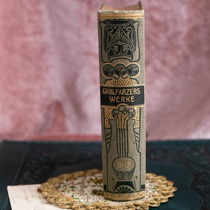Antique Turn of 20th Century Rich Art Nouveau /Art Deco Graphic Franz Grillparzer's German Book Set of 2 (MW117)