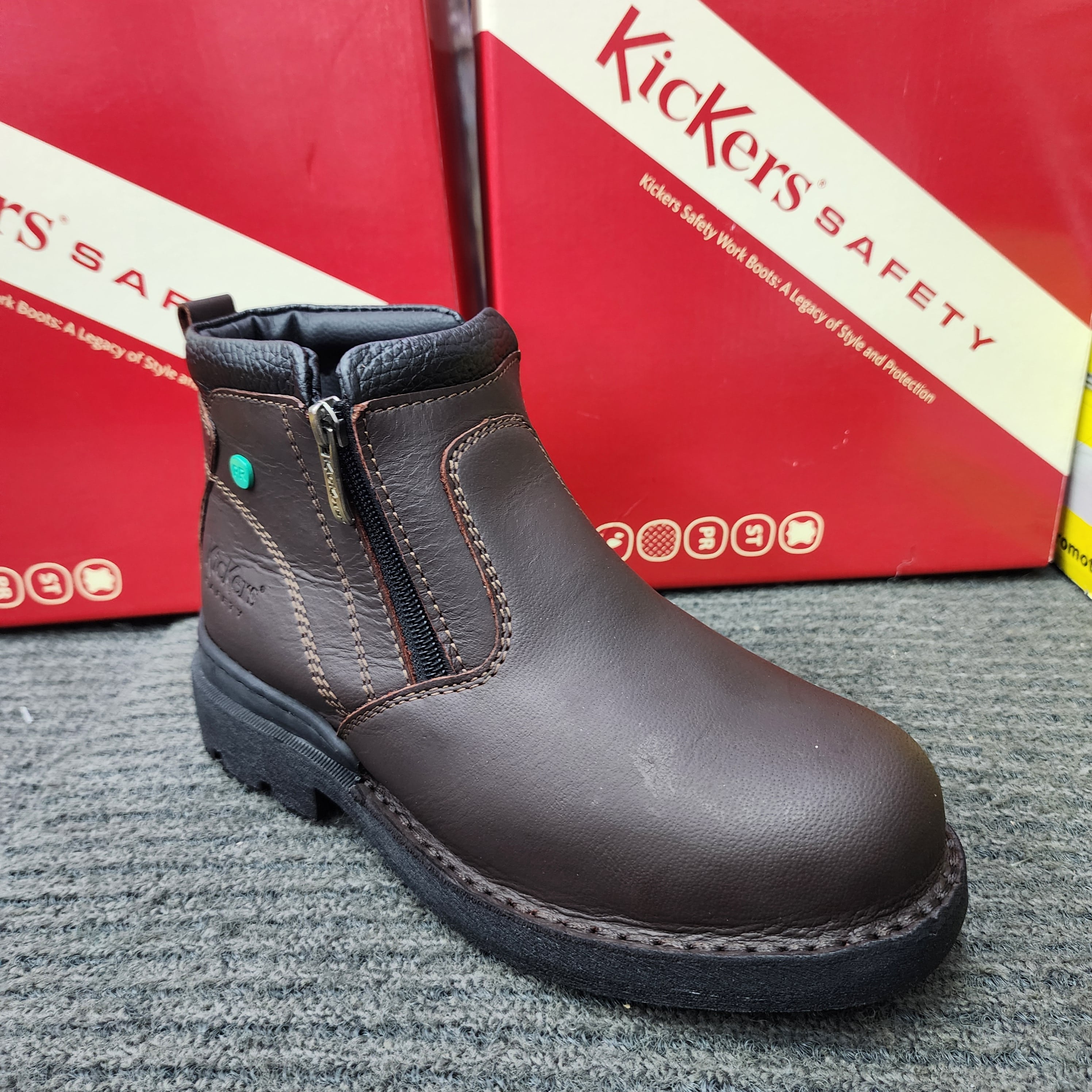  ️KicKers Safety Shoes KK 601 SIRIM DOSH Dual Zip Black Cherry Steel Plate Toe Cap Kasut Keselamatan